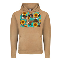 Vintage Camel sunflower and cowhides with wood and turquoise background Vintage Hoodie - Artiststas