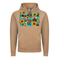 Vintage Coffee sunflower and cowhides with wood and turquoise background Vintage Hoodie - Artiststas