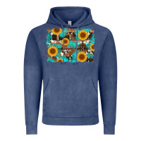 Vintage Denim sunflower and cowhides with wood and turquoise background Vintage Hoodie - Artiststas