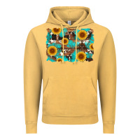Vintage Mustard sunflower and cowhides with wood and turquoise background Vintage Hoodie - Artiststas