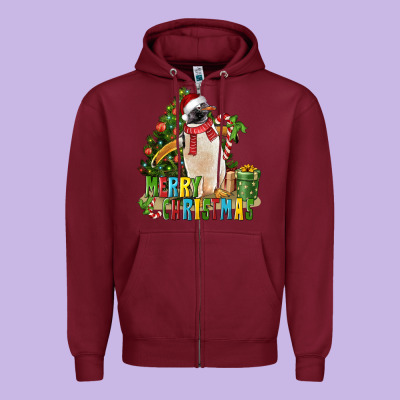 Merry Christmas Penguin Zipper Hoodie Designed By Lillyallendesigns