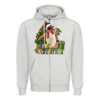 Dove Grey Merry Christmas Penguin Zipper Hoodie - LillyAllenDesigns