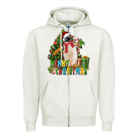 Oatmeal Heather Merry Christmas Penguin Zipper Hoodie - LillyAllenDesigns