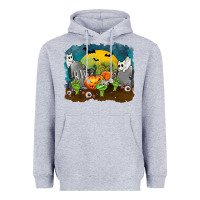 Heather Grey Cemetery with Ghost Cats Heavyweight Hoodie - texasbilliewilder