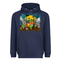 Navy Cemetery with Ghost Cats Heavyweight Hoodie - texasbilliewilder