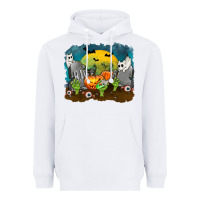 White Cemetery with Ghost Cats Heavyweight Hoodie - texasbilliewilder