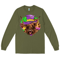 Army Green highland cow mardi gras Long Sleeve Tee - JahusDesignShop