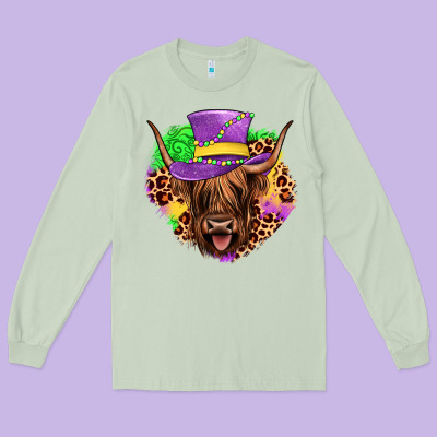 Highland Cow Mardi Gras Long Sleeve Tee Designed By Jahusdesignshop