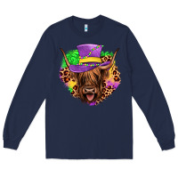 Navy highland cow mardi gras Long Sleeve Tee - JahusDesignShop