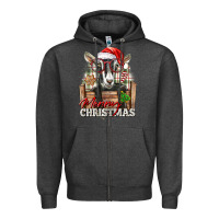 Charcoal Heather Merry Christmas Alpine Goat Zipper Hoodie - LillyAllenDesigns