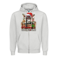 Dove Grey Merry Christmas Alpine Goat Zipper Hoodie - LillyAllenDesigns