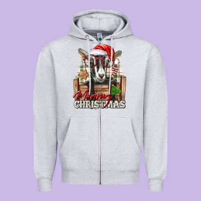 Merry Christmas Alpine Goat Zipper Hoodie Designed By Lillyallendesigns