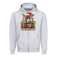 Heather Grey Merry Christmas Alpine Goat Zipper Hoodie - LillyAllenDesigns