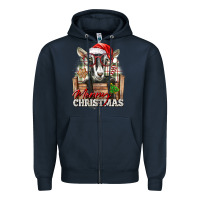 Navy Merry Christmas Alpine Goat Zipper Hoodie - LillyAllenDesigns