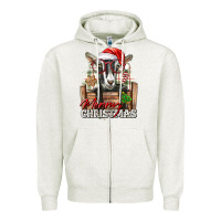 Oatmeal Heather Merry Christmas Alpine Goat Zipper Hoodie - LillyAllenDesigns