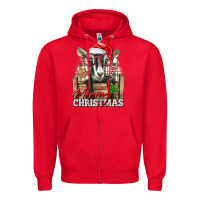 Red Merry Christmas Alpine Goat Zipper Hoodie - LillyAllenDesigns