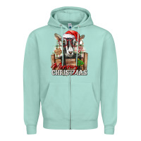 Seafoam Merry Christmas Alpine Goat Zipper Hoodie - LillyAllenDesigns