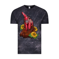 Cloud Black rooster sunflower Vintage Tee - BarkalooDesign