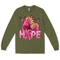 Army Green Hope Breast Cancer Caucasian hand nails Long Sleeve Tee - NancyCooperArtShop