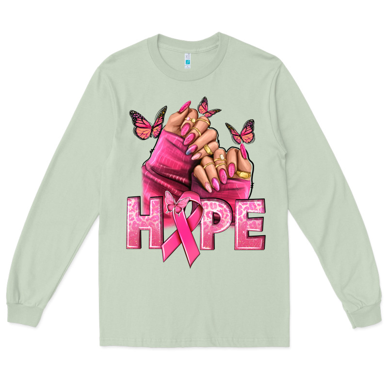 Hope Breast Cancer Caucasian Hand Nails Long Sleeve Tee by NancyCooperArtShop | Teevron