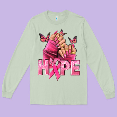 Hope Breast Cancer Caucasian Hand Nails Long Sleeve Tee Designed By Nancycooperartshop