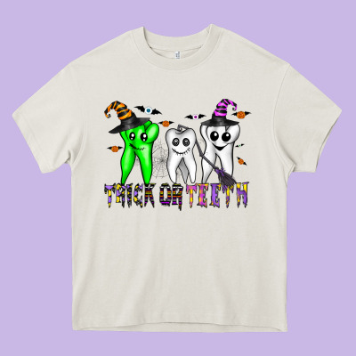 Trick Or Teeth Heavy Core Tee Designed By Cowhidedigitalart