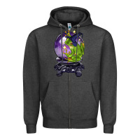 Charcoal Heather Halloween Frog With Crystal Ball Zipper Hoodie - LillyAllenDesigns