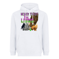 White Never Trust The Living Heavyweight Hoodie - texasbilliewilder