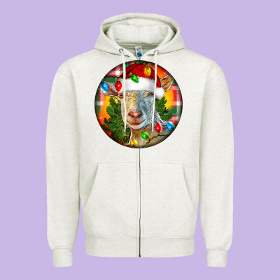 Saanen Goat Christmas Zipper Hoodie Designed By Lillyallendesigns