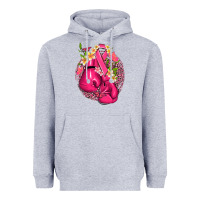 Heather Grey cancer boxing gloves with ribbon Heavyweight Hoodie - NancyCooperArtShop