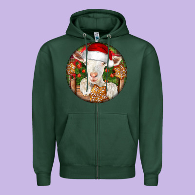Baby Cashmere Goat Christmas Zipper Hoodie Designed By Lillyallendesigns