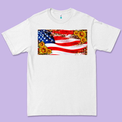 Usa Flag And Sunflower License Plate Premium Tee Designed By Hra Design Shop
