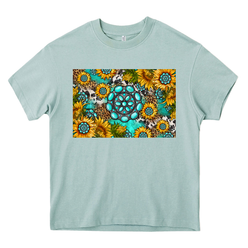 Western Turquoise And Sunflowers Skinny Metal Can Holder Heavy Core Tee by HRA Design Shop | Teevron