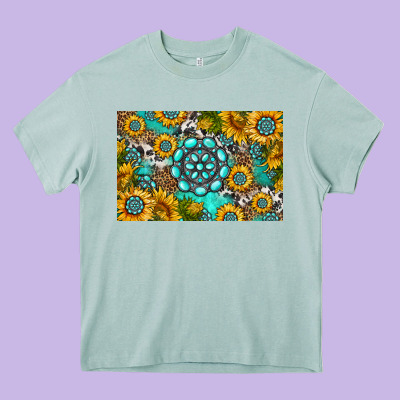 Western Turquoise And Sunflowers Skinny Metal Can Holder Heavy Core Tee Designed By Hra Design Shop