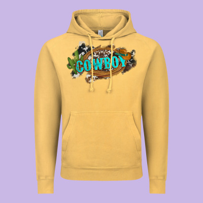 Western Cowboy And Hat With Cactus And Cowhide Vintage Hoodie Designed By Artiststas