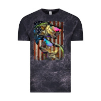 Cloud Black American Flag With Bass Fish Vintage Tee - LillyAllenDesigns