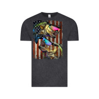 Vintage Black American Flag With Bass Fish Vintage Tee - LillyAllenDesigns