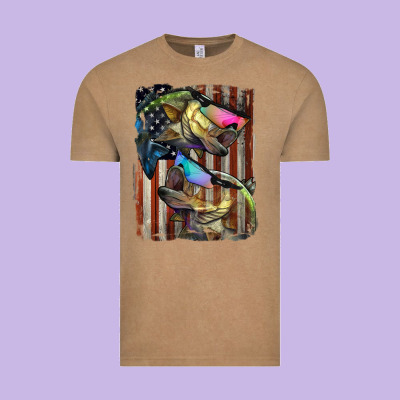 American Flag With Bass Fish Vintage Tee Designed By Lillyallendesigns