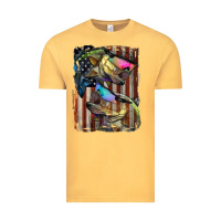 Vintage Mustard American Flag With Bass Fish Vintage Tee - LillyAllenDesigns