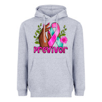 Heather Grey Previvor Breast Cancer Heavyweight Hoodie - NancyCooperArtShop