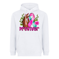 White Previvor Breast Cancer Heavyweight Hoodie - NancyCooperArtShop