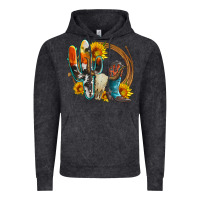Vintage Black western cactus bullskull and boots with sunflowers and serape leopard Vintage Hoodie - Artiststas
