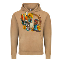 Vintage Camel western cactus bullskull and boots with sunflowers and serape leopard Vintage Hoodie - Artiststas