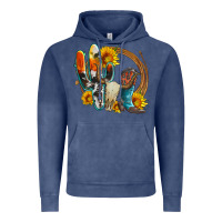 Vintage Denim western cactus bullskull and boots with sunflowers and serape leopard Vintage Hoodie - Artiststas