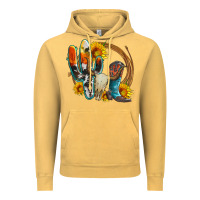 Vintage Mustard western cactus bullskull and boots with sunflowers and serape leopard Vintage Hoodie - Artiststas