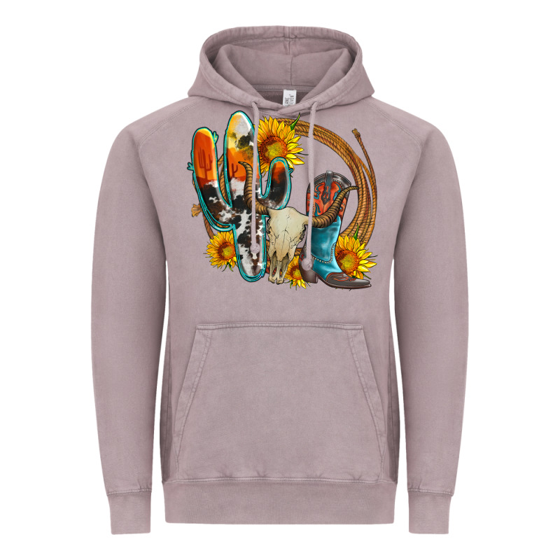 Western Cactus Bullskull And Boots With Sunflowers And Serape Leopard Vintage Hoodie by Artiststas | Teevron