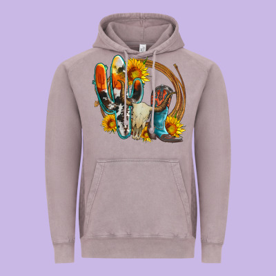Western Cactus Bullskull And Boots With Sunflowers And Serape Leopard Vintage Hoodie Designed By Artiststas