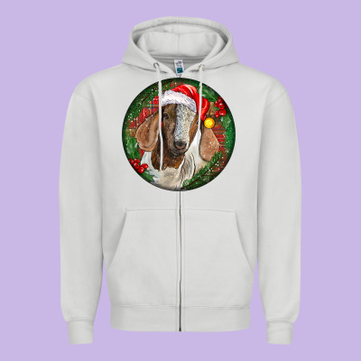 Boer Goat Christmas Zipper Hoodie Designed By Lillyallendesigns