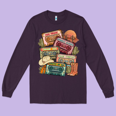 Country Cassette Tapes Long Sleeve Tee Designed By Maliassmallbusiness