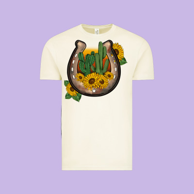 Western Horseshoe Sunflower Cactus Vintage Tee Designed By Barkaloodesign